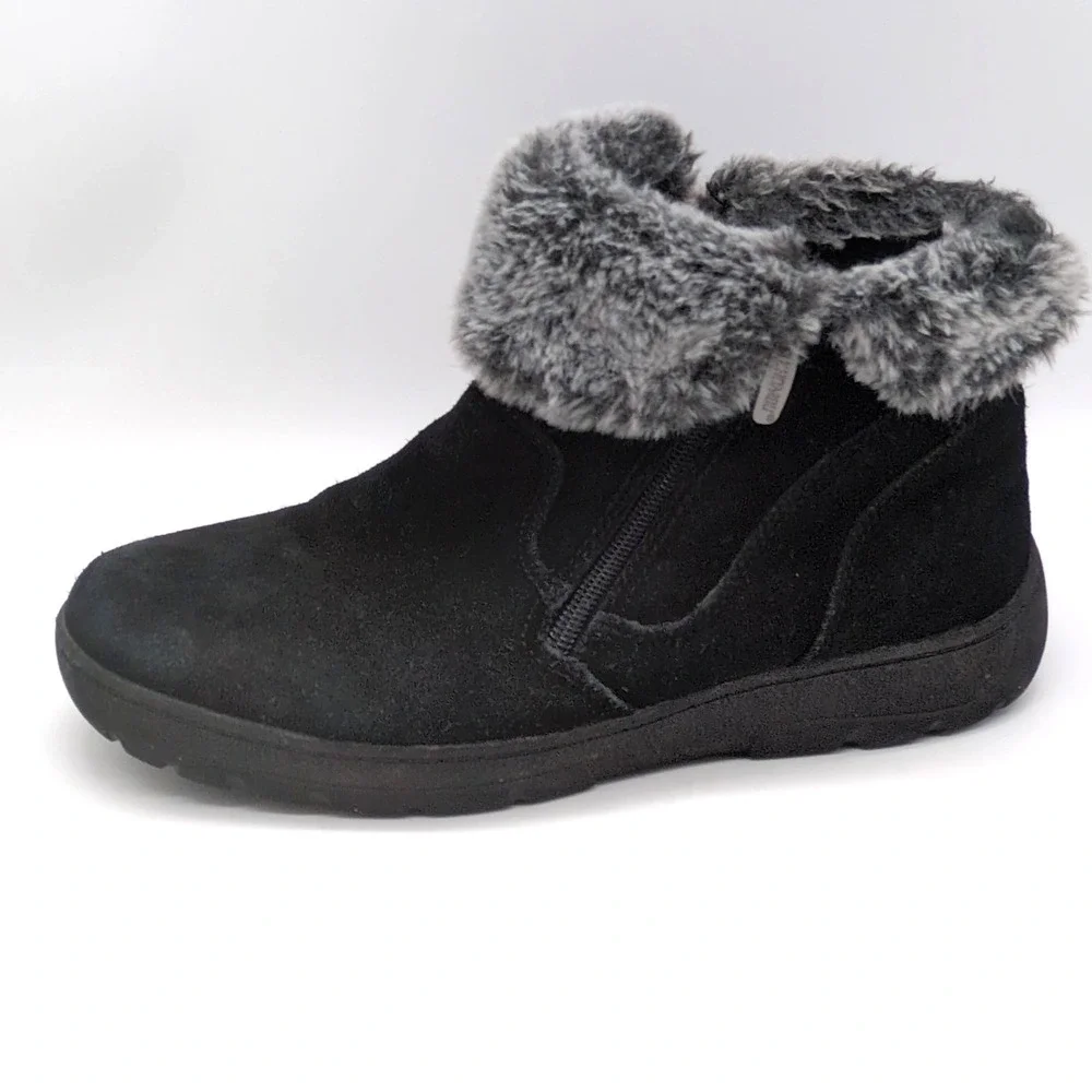 Khombu‎ Shoes Womens Jessica Black 9 Suede Winter Ankle Boots Fur Trim Dual Zip